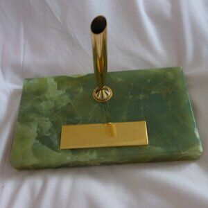Vintage Sheaffer Green Stone Desk Pen Holder with Felt Bottom
